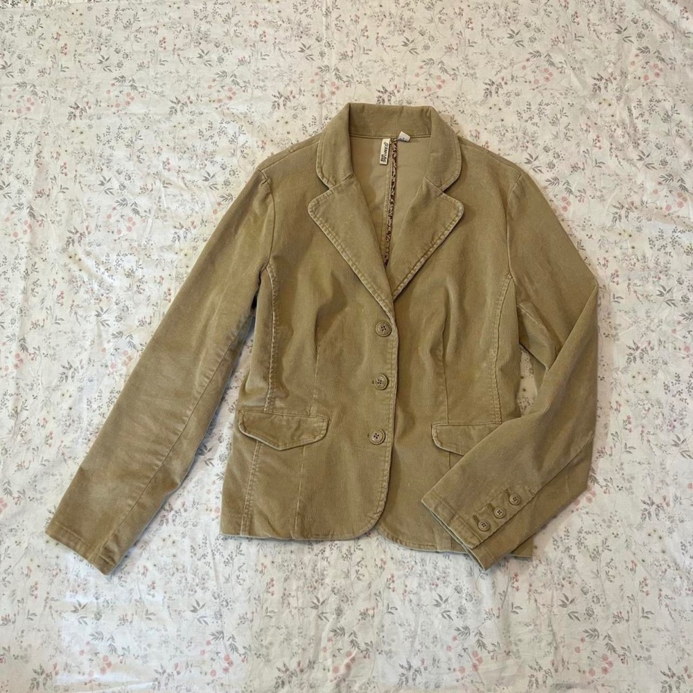 Vintage Y2k Corduroy Blazer St John's Bay Tan Flattering Twee Cotton